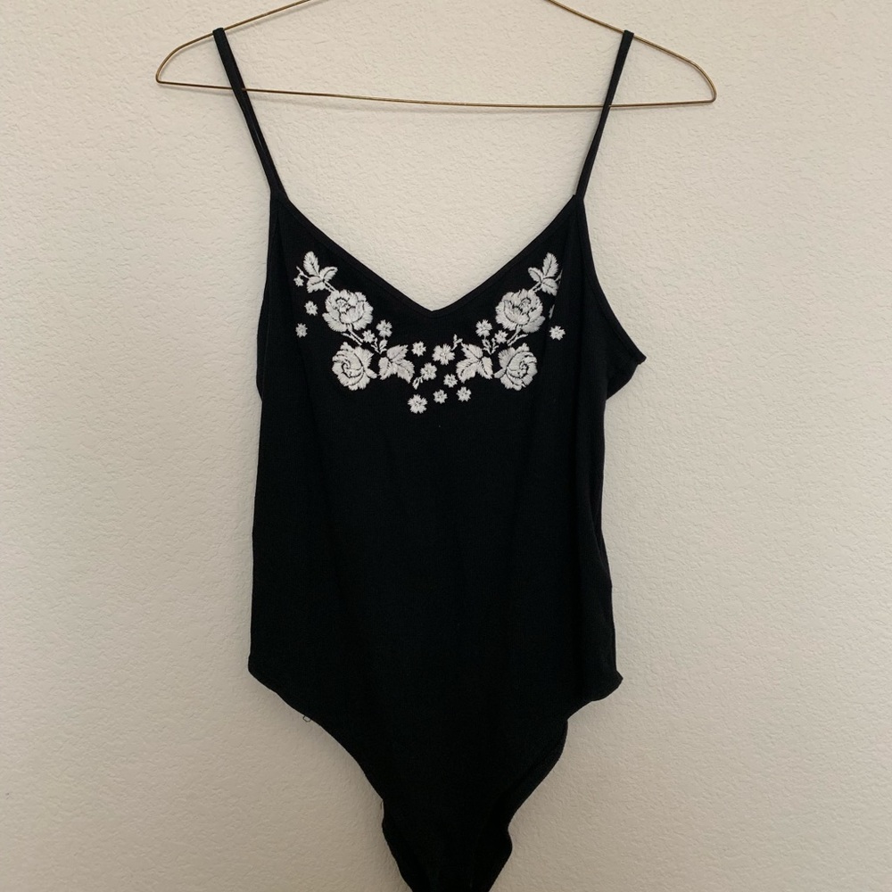 Topshop embroidered black bodysuit